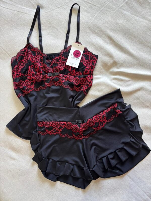 Babydoll Sem Bojo com Renda Floral e Shortinho Babado Jucialle - Imagem 5