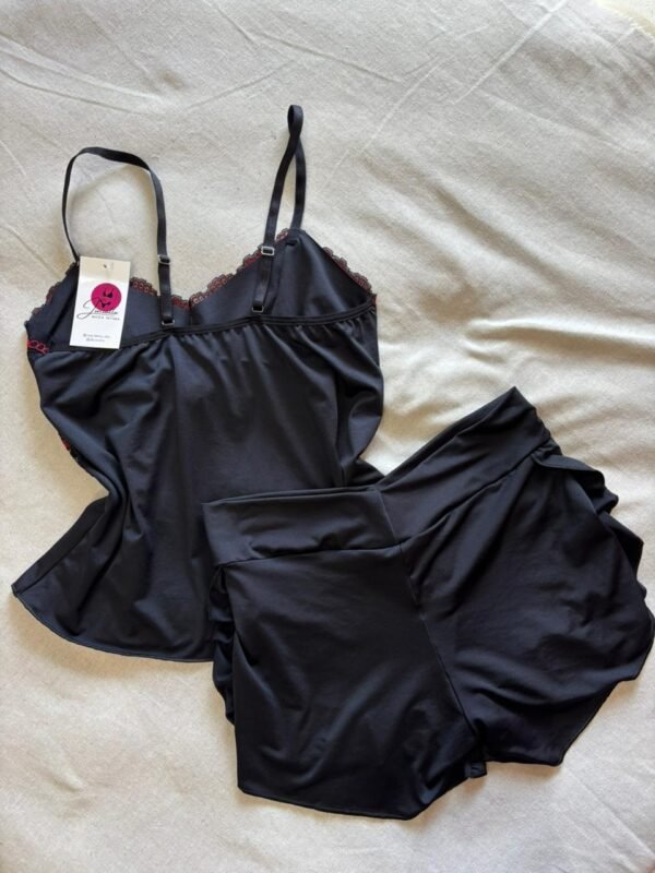 Babydoll Sem Bojo com Renda Floral e Shortinho Babado Jucialle - Imagem 2