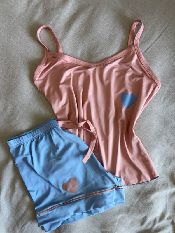 Pijama Coração Rosa e Azul Jucialle - Imagem 2