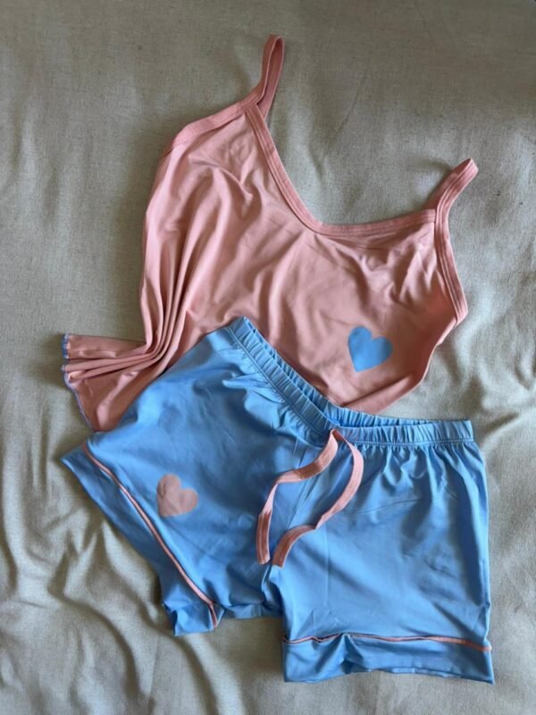 Pijama Coração Rosa e Azul Jucialle