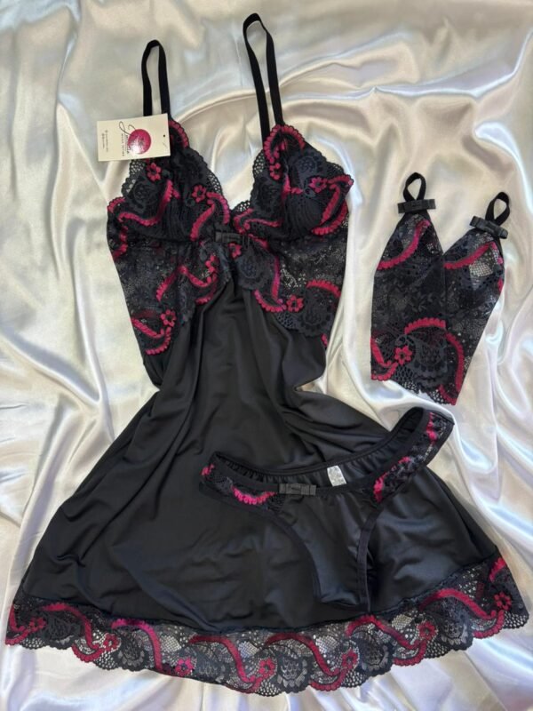 Conjunto Sensual Renda com Luva Jucialle